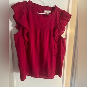 LOFT Crimson Ruffle Blouse